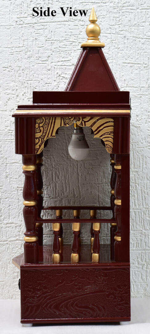 Brown-Golden Pooja Temple/Mandir with Tray and One Drawer - Side Open - Image 3